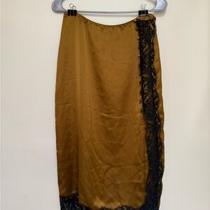 Victoria's Secret Tan Satin Lingerie Skirt with Black Lace